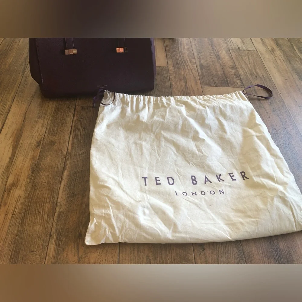 Ted Baker London Judiith Purple Tote Bag Purse Rose Gold Tone Zipper 14x9”